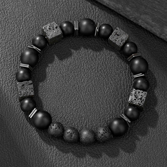 Wholesale Stone Wood Chip Weathered Beads Elastic Bracelet Handmade Geometric Jewelry Unisex