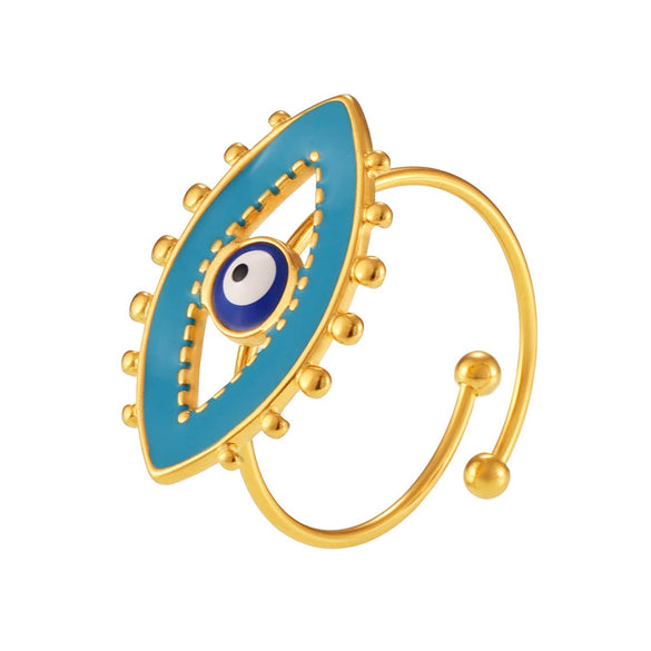 Wholesale Strange Creative Women's Light Luxury Stainless Steel Opening Ring With Enamel Glaze Devil's Eye Design And Electroplating Geometric Pattern
