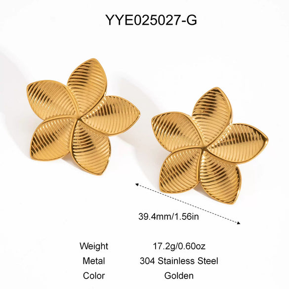 Wholesale Striped Flower Stainless Steel Jewelry Set With Pearl Ring Earrings And Necklace Pvd Furnace Vacuum Real Gold Plated