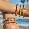 Wholesale Striped Geometric Stainless Steel Electroplated 18K Gold Openended Thin Bracelet Jewelry
