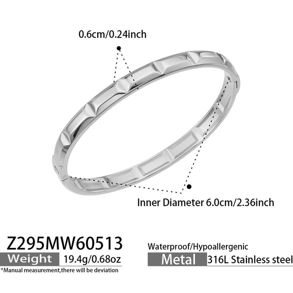 Wholesale Striped Geometric Stainless Steel Electroplated 18K Gold Openended Thin Bracelet Jewelry