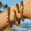 Wholesale Striped Geometric Stainless Steel Electroplated 18K Gold Openended Thin Bracelet Jewelry
