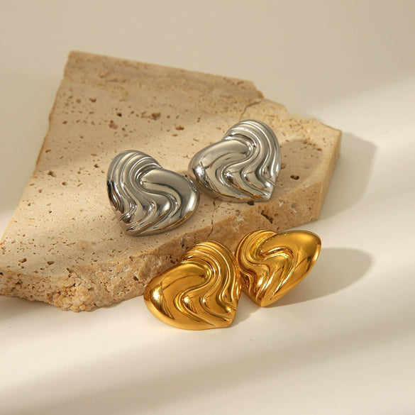 Wholesale Striped Smooth Stainless Steel Earrings With Geometric Design And Pvd Furnace Real Gold Electroplating For Women
