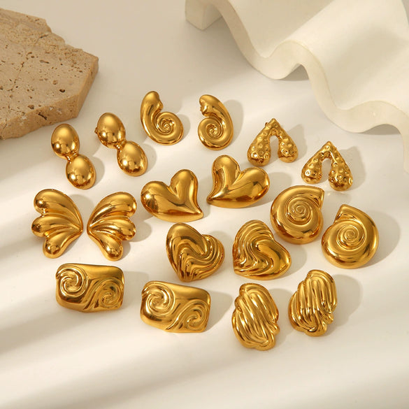 Wholesale Striped Smooth Stainless Steel Earrings With Geometric Design And Pvd Furnace Real Gold Electroplating For Women