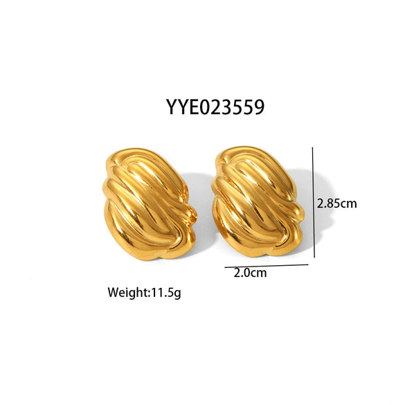 Wholesale Striped Smooth Stainless Steel Earrings With Geometric Design And Pvd Furnace Real Gold Electroplating For Women