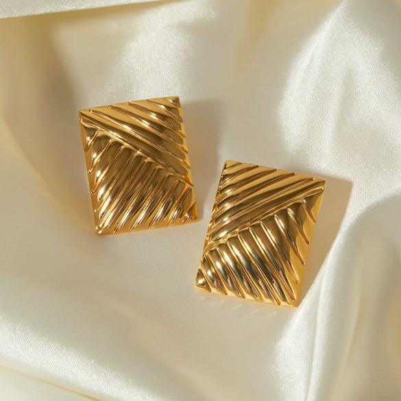 Wholesale Striped Symmetrical Stainless Steel Earrings With Geometric Pattern And 18K Gold Electroplating For Women Simple Niche Design