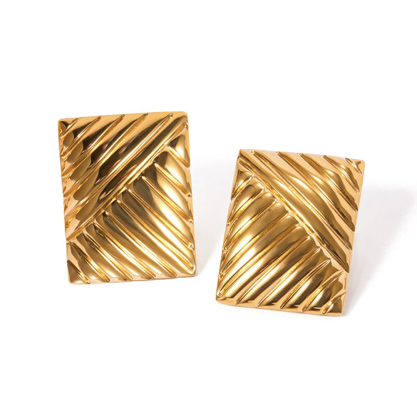Wholesale Striped Symmetrical Stainless Steel Earrings With Geometric Pattern And 18K Gold Electroplating For Women Simple Niche Design