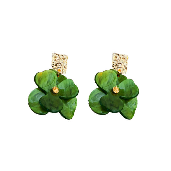 Wholesale Stud Earrings Alloy Green Flower Geometric Light Luxury Electroplating For Women