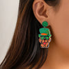 Wholesale Stud Earrings Alloy Green Micro Inlaid Rhinestone Geometric Letter Design Retro For Women