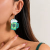 Wholesale Stud Earrings Alloy Green Micro Inlaid Rhinestone Geometric Letter Design Retro For Women