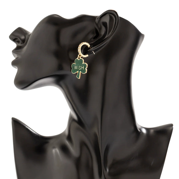 Wholesale Stud Earrings Alloy Green Micro Inlaid Rhinestone Geometric Letter Design Retro For Women