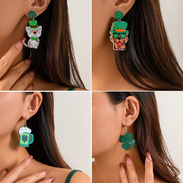 Wholesale Stud Earrings Alloy Green Micro Inlaid Rhinestone Geometric Letter Design Retro For Women
