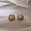 Wholesale Stud Earrings Alloy 925 Silver Gray Pearl Geometric Retro Style Electroplating For Women
