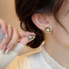 Wholesale Stud Earrings Alloy 925 Silver Gray Pearl Geometric Retro Style Electroplating For Women