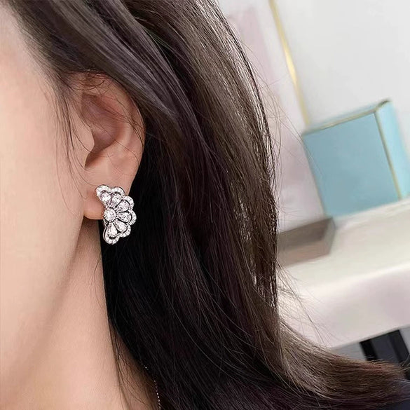 Wholesale Stud Earrings Copper Flower Drop Shape Geometric Zirconia For Women