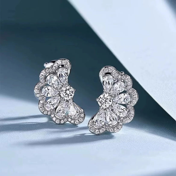Wholesale Stud Earrings Copper Flower Drop Shape Geometric Zirconia For Women