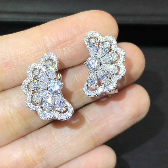 Wholesale Stud Earrings Copper Flower Drop Shape Geometric Zirconia For Women