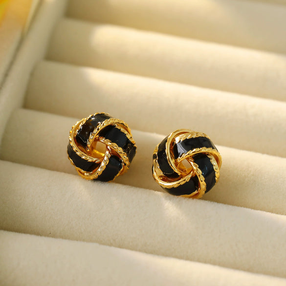 Wholesale Stud Earrings Copper Geometric Red Drop Glaze Knotted Circle Electroplated For Women