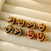 Wholesale Stud Earrings Copper Geometric Red Drop Glaze Knotted Circle Electroplated For Women