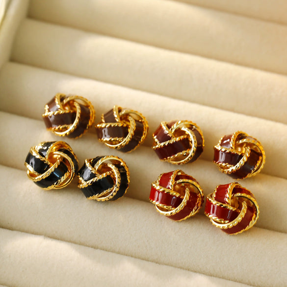 Wholesale Stud Earrings Copper Geometric Red Drop Glaze Knotted Circle Electroplated For Women