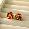Wholesale Stud Earrings Copper Geometric Red Drop Glaze Knotted Circle Electroplated For Women