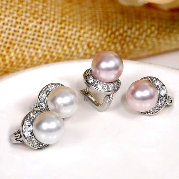 Wholesale Stud Earrings Copper Geometric Round Zircon Artificial Pearl For Women