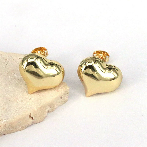 Wholesale Stud Earrings Copper Geometric Simple Glossy Three Dimensional Peach Heart Shape Electroplating For Women