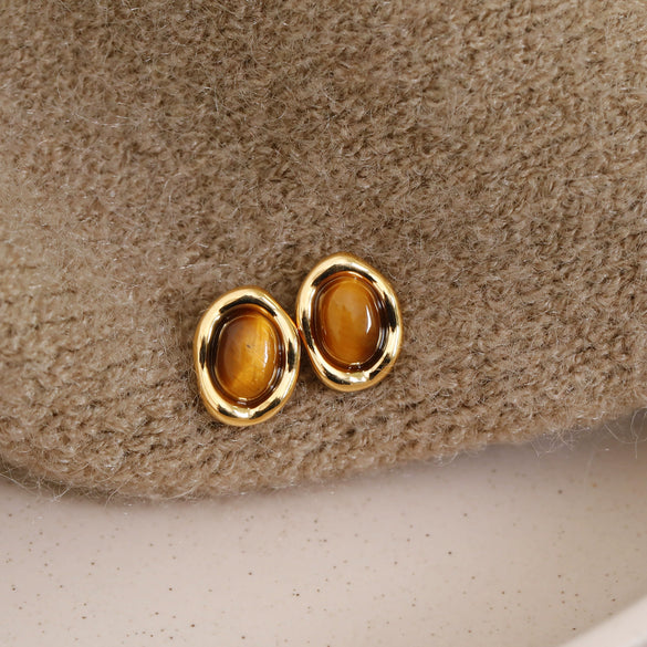 Wholesale Stud Earrings Copper Geometric Style Electroplating Tiger Eye Stone Ear Jewelry For Women