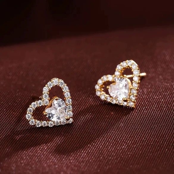Wholesale Stud Earrings Copper Heart Shaped Inlaid Zircon For Women Simple Style