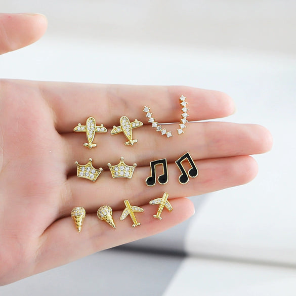 Wholesale Stud Earrings Copper Inlaid With Zircon Geometric Crown Style For Women