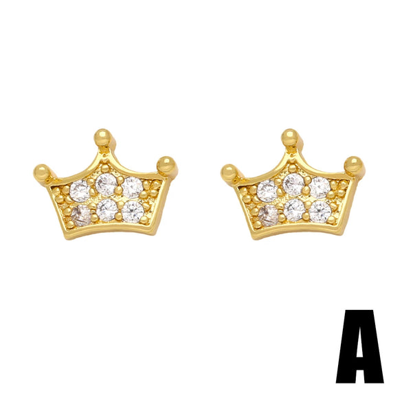 Wholesale Stud Earrings Copper Inlaid With Zircon Geometric Crown Style For Women