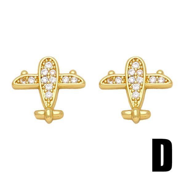 Wholesale Stud Earrings Copper Inlaid With Zircon Geometric Crown Style For Women