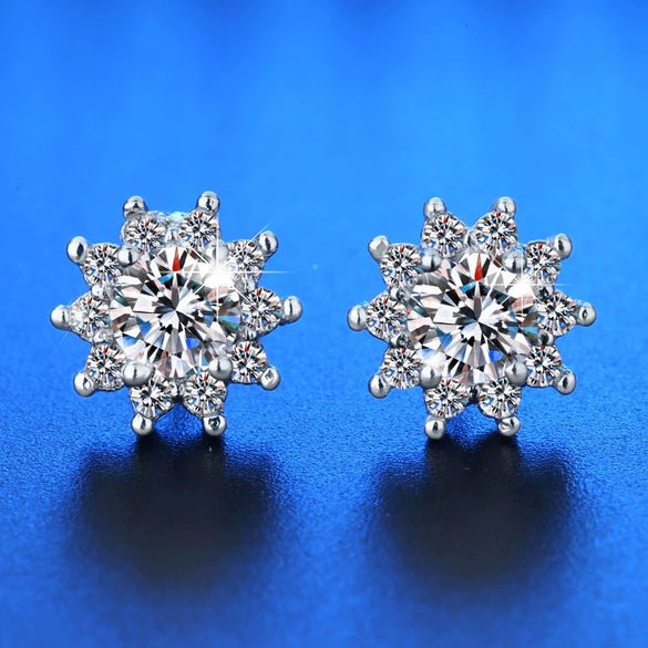 Wholesale Stud Earrings Copper Inlaid Zircon Sunflower Geometric Style For Women