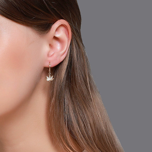 Wholesale Stud Earrings Copper Leaf Design Electroplated For Women