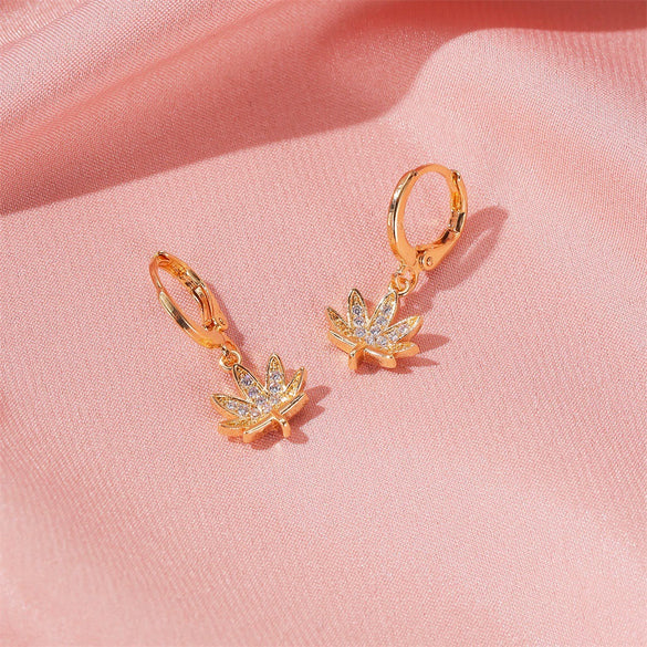 Wholesale Stud Earrings Copper Leaf Design Electroplated For Women