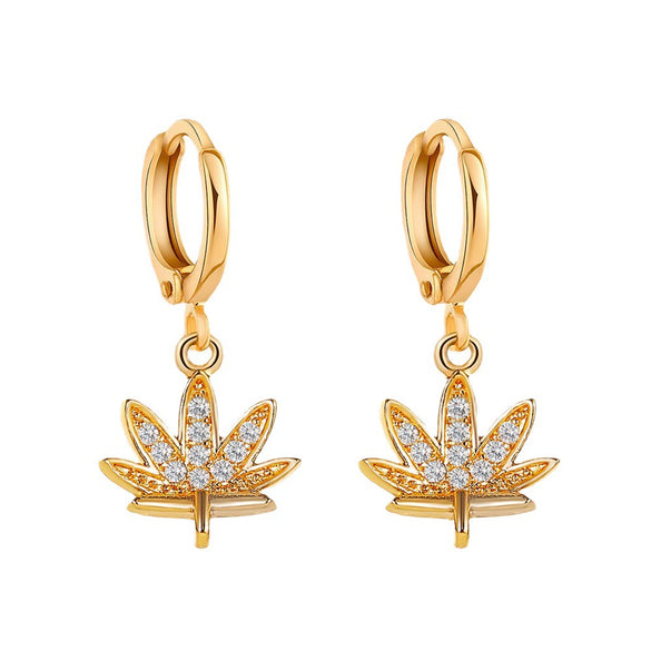 Wholesale Stud Earrings Copper Leaf Design Electroplated For Women