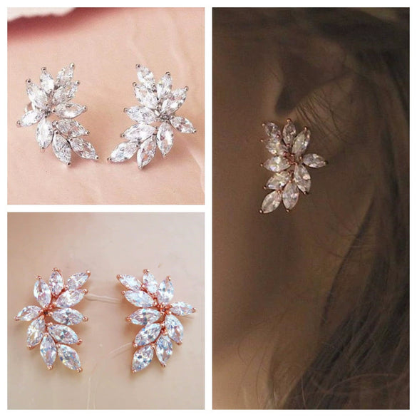 Wholesale Stud Earrings Copper Leaves Horse Eye Diamond Style For Women