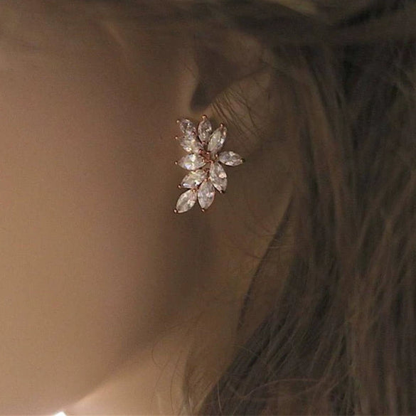 Wholesale Stud Earrings Copper Leaves Horse Eye Diamond Style For Women