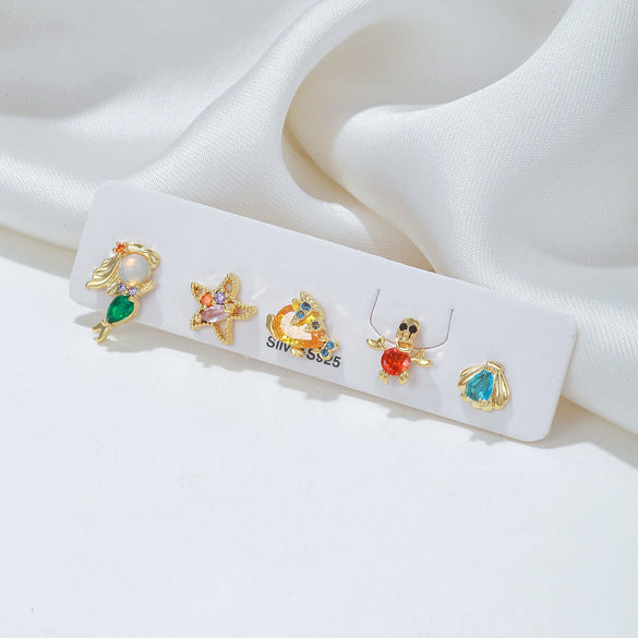 Wholesale Stud Earrings Copper 925 Silver Needle Sweet Cartoon Character Animal Zodiac Inlaid Zircon Women's
