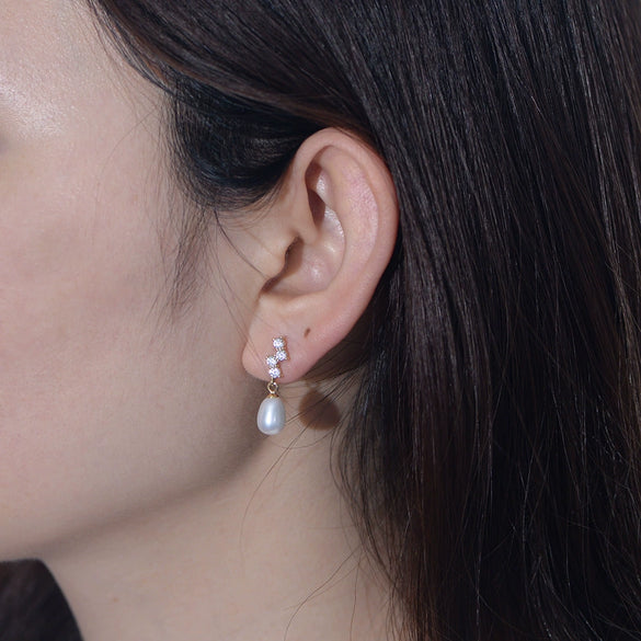 Wholesale Stud Earrings Freshwater Pearl S925 Sterling Silver Geometric Pearl Inlaid For Women