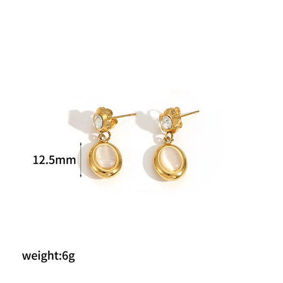 Wholesale Stud Earrings Geometric Round Pearl Titanium Steel 18 Goldplated Stainless Steel Highend Style