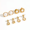 Wholesale Stud Earrings Geometric Round Pearl Titanium Steel 18 Goldplated Stainless Steel Highend Style