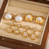 Wholesale Stud Earrings Geometric Round Pearl Titanium Steel 18 Goldplated Stainless Steel Highend Style