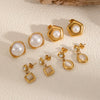 Wholesale Stud Earrings Geometric Round Pearl Titanium Steel 18 Goldplated Stainless Steel Highend Style