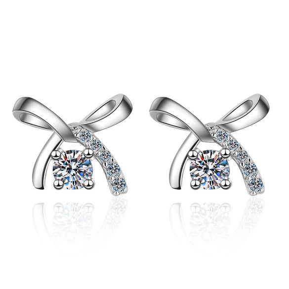 Wholesale Stud Earrings Moissanite Bow 925 Sterling Silver Plated Pt950 Gold Fourclaw Light Luxury Style