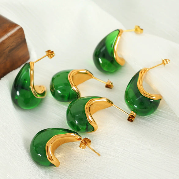 Wholesale Stud Earrings Retro Natural Style Dropshaped 316L Stainless Steel Electroplated 18K Gold For Women