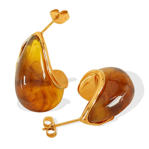 Wholesale Stud Earrings Retro Natural Style Dropshaped 316L Stainless Steel Electroplated 18K Gold For Women