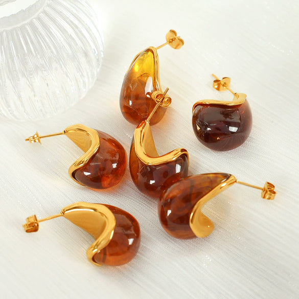 Wholesale Stud Earrings Retro Natural Style Dropshaped 316L Stainless Steel Electroplated 18K Gold For Women