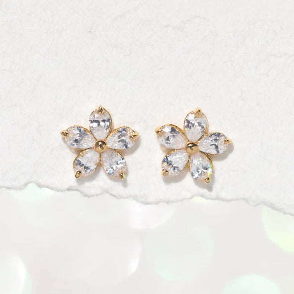 Wholesale Stud Earrings S925 Silver Needle With Inlaid Zircon Flower Design For Women