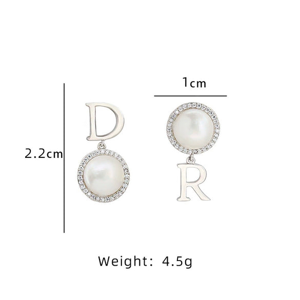 Wholesale Stud Earrings S925 Silver With Natural Freshwater Pearl Pendant Handmade Letter Geometric Niche Style